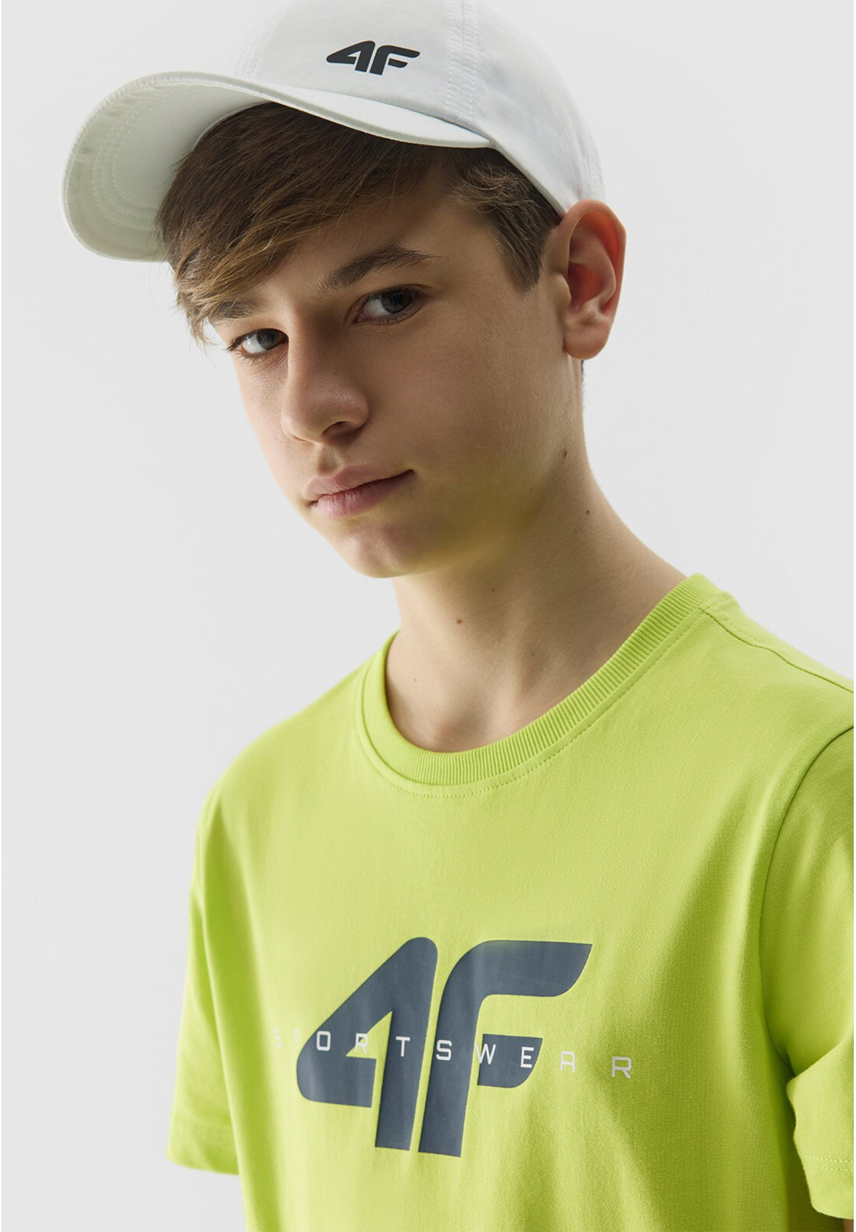 Koszulka Chłopięca 4F T-shirt Logo Sportowy Bawełna Żółty Regular 4FJWSS24TTSHM1113