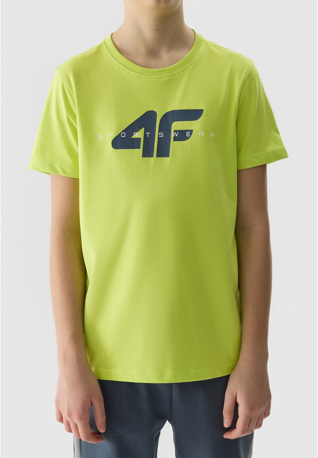 Koszulka Chłopięca 4F T-shirt Logo Sportowy Bawełna Żółty Regular 4FJWSS24TTSHM1113
