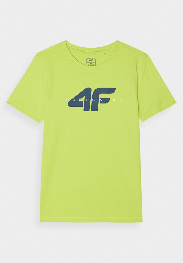 Koszulka Chłopięca 4F T-shirt Logo Sportowy Bawełna Żółty Regular 4FJWSS24TTSHM1113