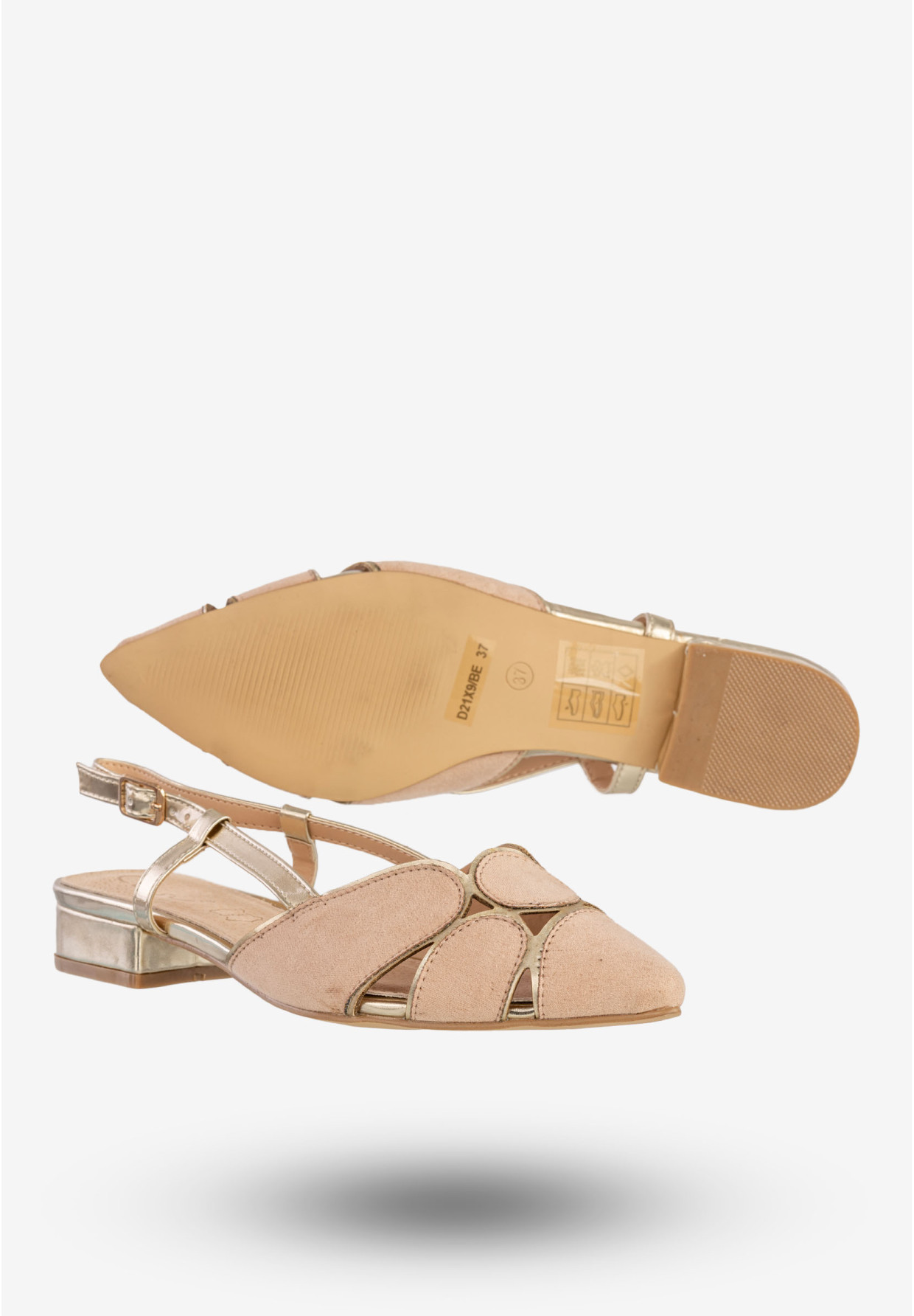 Sandały Damskie Buty Na Niskim Obcasie Eleganckie Beżowe Casu D21X9/BE