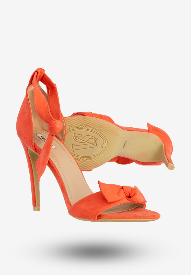 Sandały Damskie Buty Na Szpilce Wiązane Z Kokardą Koralowe Vices 1227-44