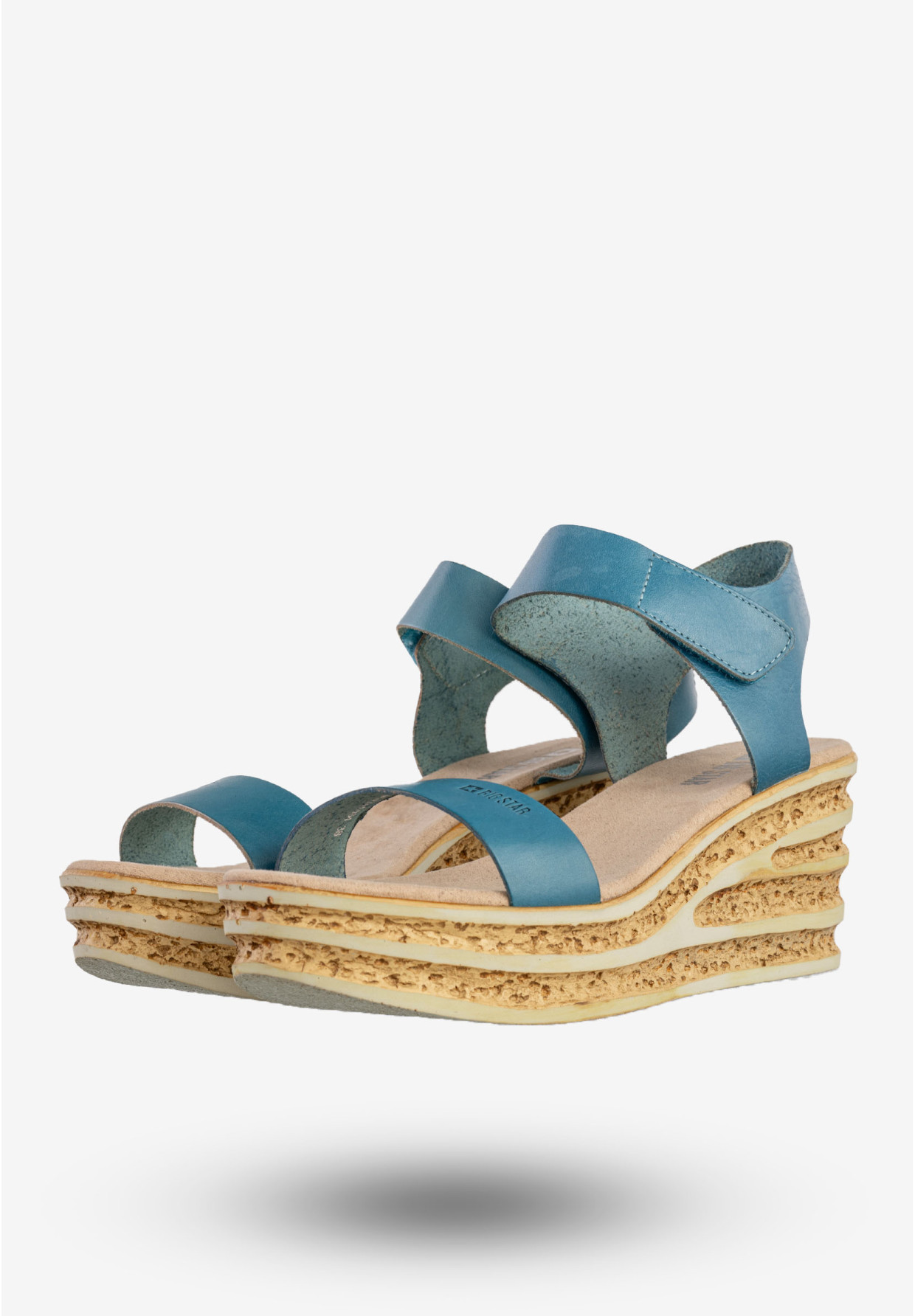Sandały Damskie BIG STAR Skórzane Buty Na Koturnie Niebieskie DD274A064