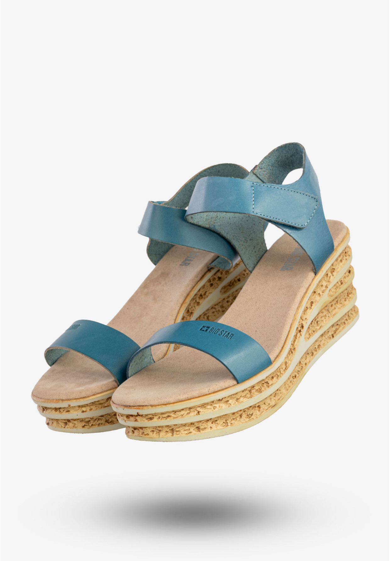 Sandały Damskie BIG STAR Skórzane Buty Na Koturnie Niebieskie DD274A064