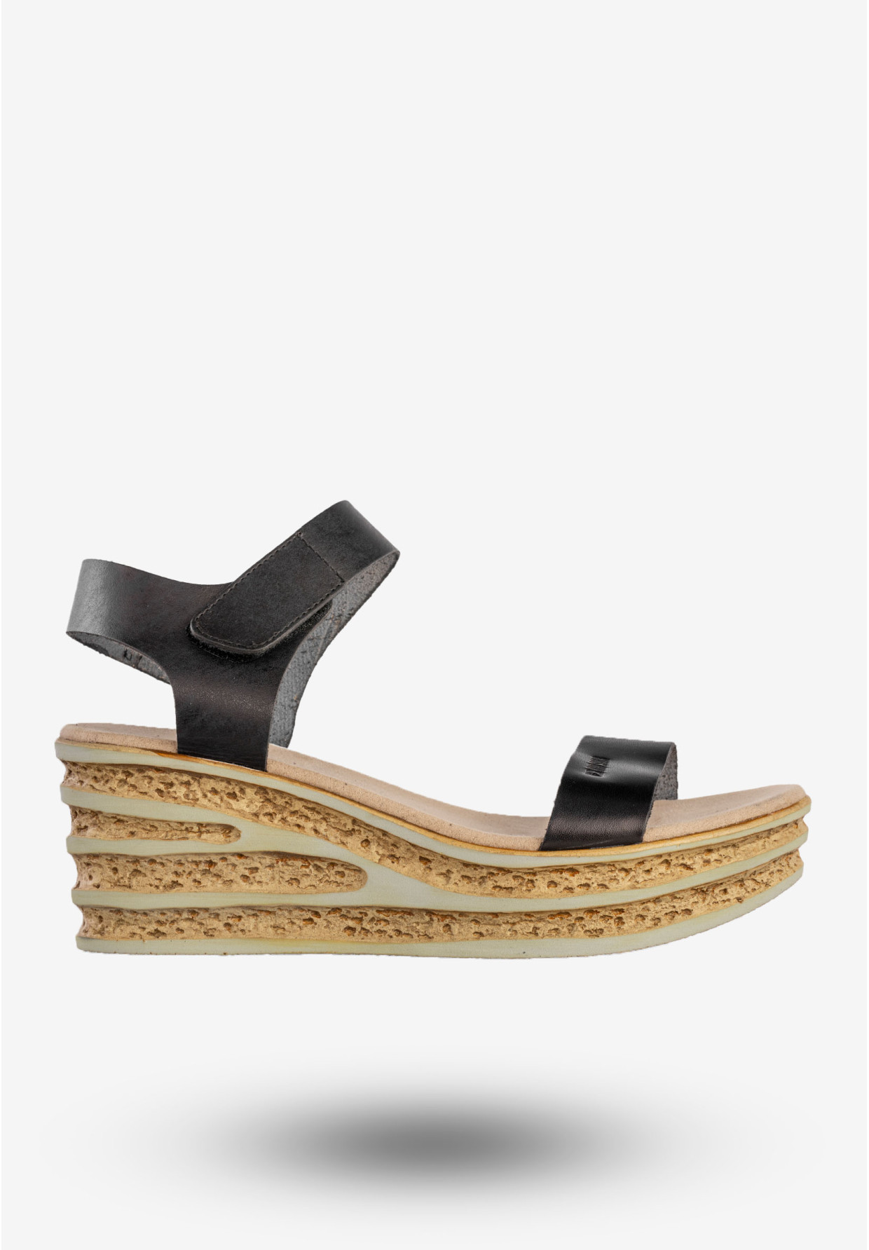 Sandały Damskie BIG STAR Skórzane Buty Na Koturnie Czarne DD274A060