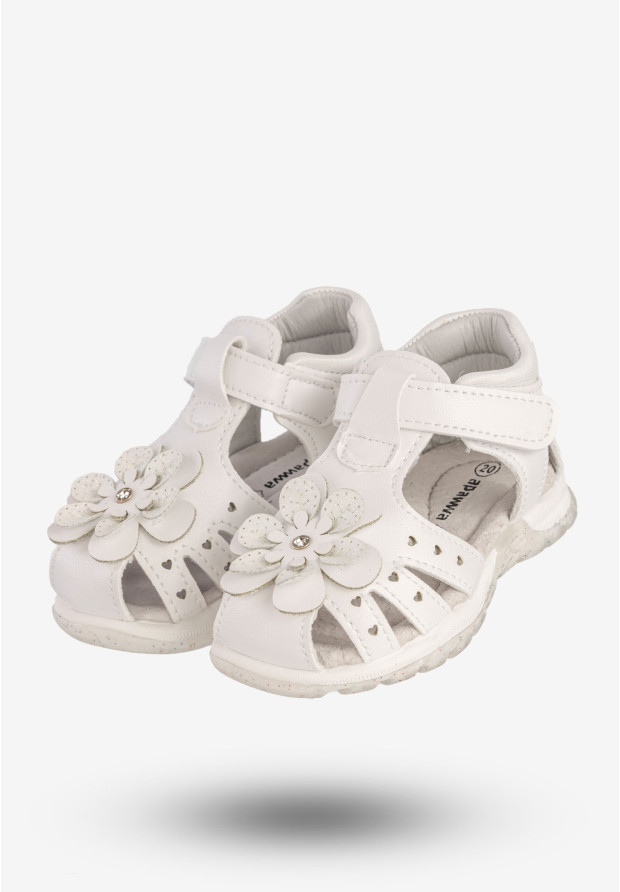 Sandały Dziewczęce Skórzana Wkładka Buty Na Rzepy Białe Apawwa T1220P