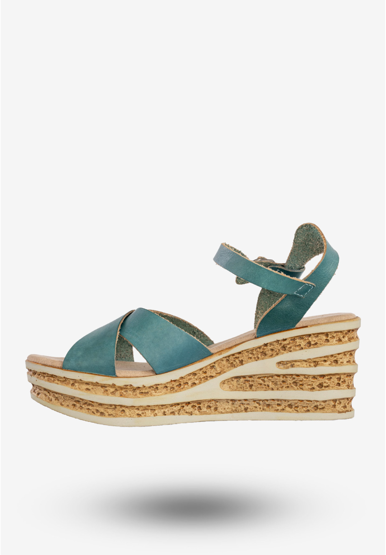 Sandały Damskie BIG STAR Skórzane Buty Na Koturnie Niebieskie DD274A053