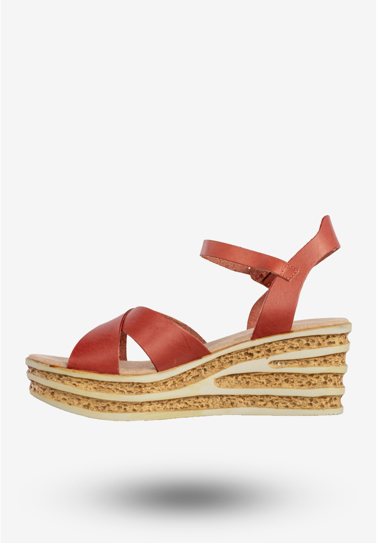 Sandały Damskie BIG STAR Skórzane Buty Na Koturnie Czerwone DD274A055