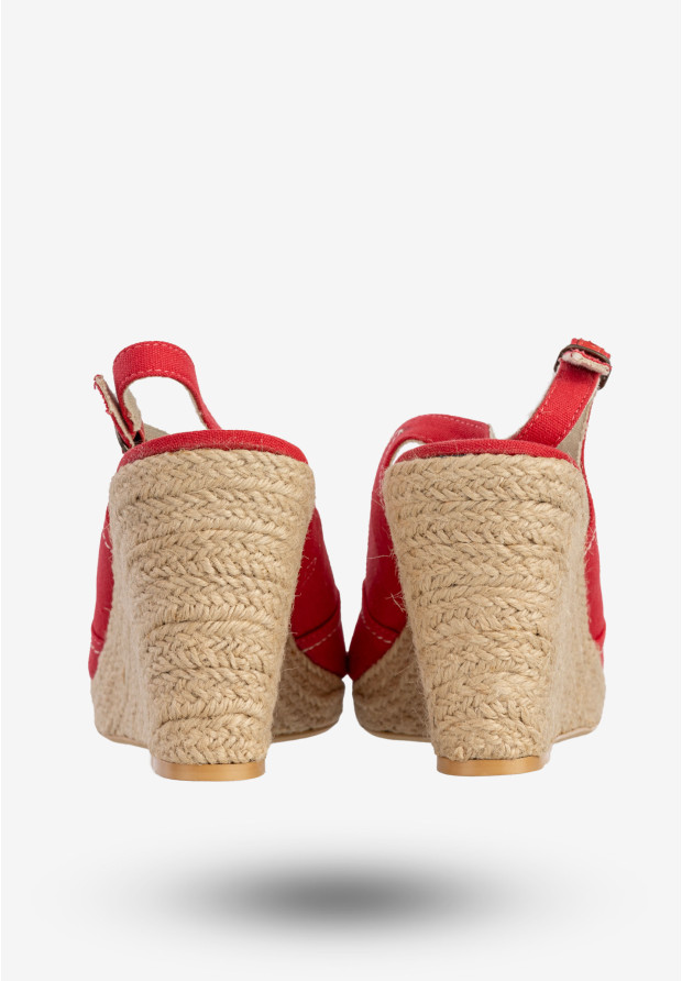 Sandały Damskie BIG STAR Buty Na Koturnie Materiałowe Czerwone S274265