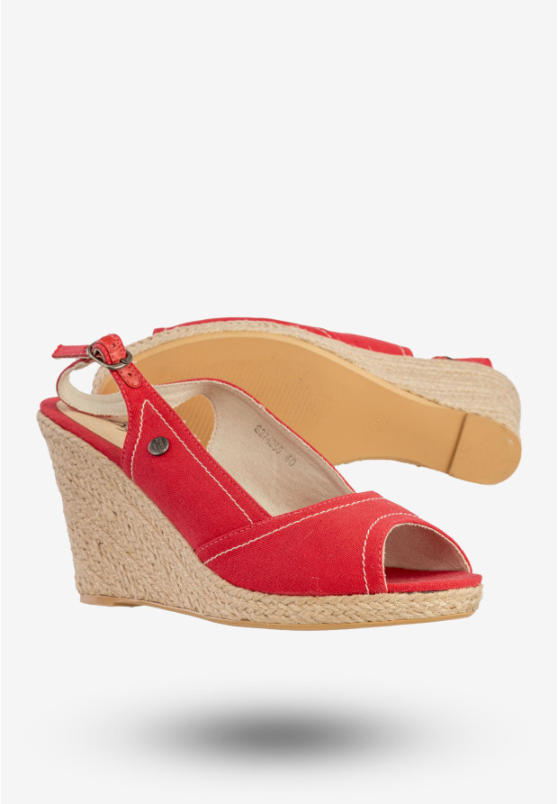 Sandały Damskie BIG STAR Buty Na Koturnie Materiałowe Czerwone S274265