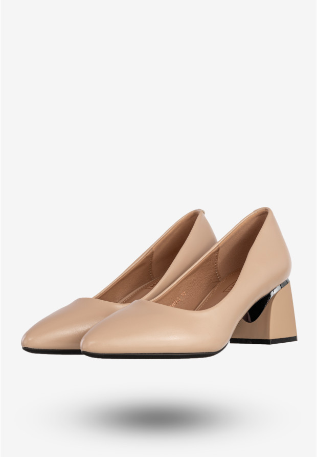Czółenka Damskie Ekoskóra Eleganckie Buty Na Obcasie Beżowe YJG 2403-2