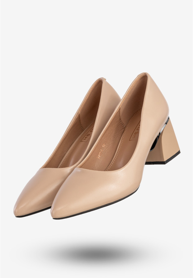 Czółenka Damskie Ekoskóra Eleganckie Buty Na Obcasie Beżowe YJG 2403-2