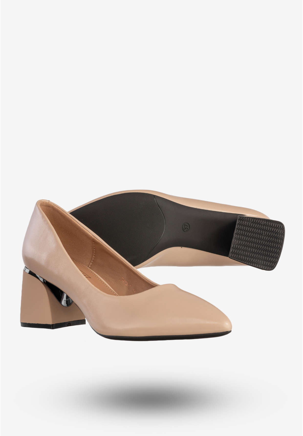 Czółenka Damskie Ekoskóra Eleganckie Buty Na Obcasie Beżowe YJG 2403-2