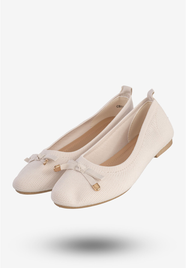 Baleriny Damskie Buty Z Kokardką Płaski Obcas Beżowe Bella Paris CB130-8