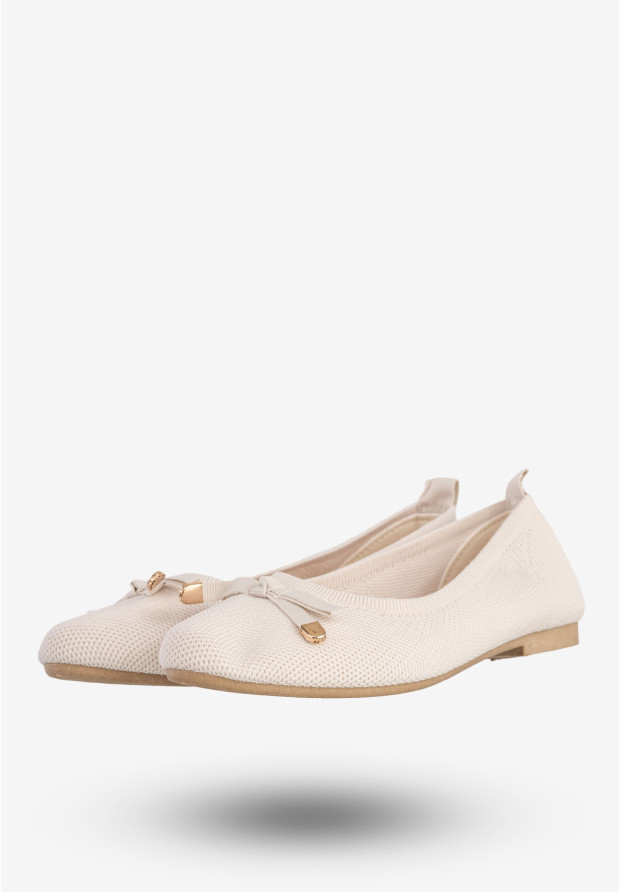 Baleriny Damskie Buty Z Kokardką Płaski Obcas Beżowe Bella Paris CB130-8