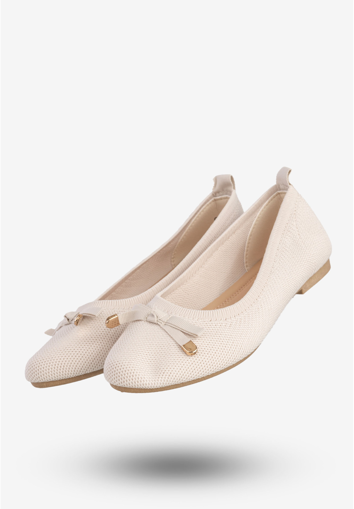 Baleriny Damskie Buty Z Kokardką Płaski Obcas Beżowe Bella Paris CB130-8
