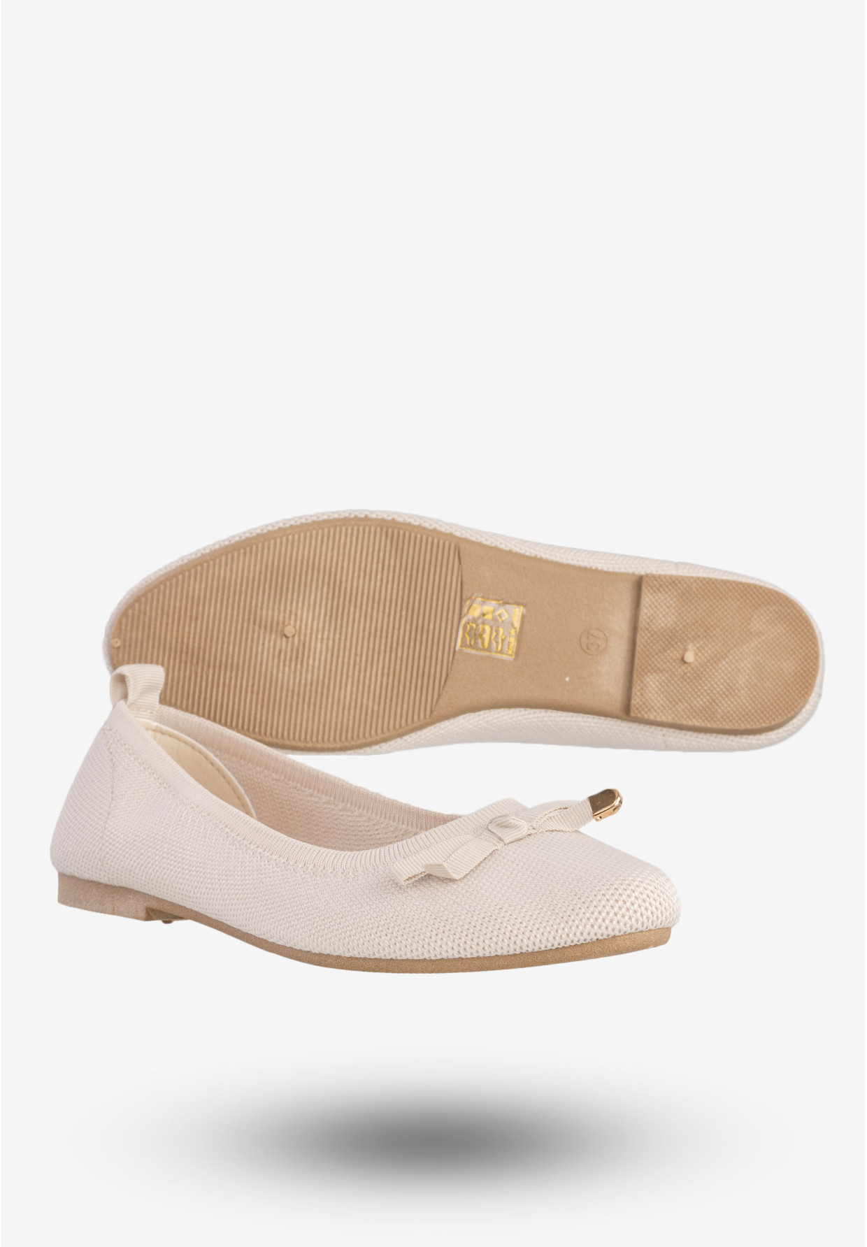 Baleriny Damskie Buty Z Kokardką Płaski Obcas Beżowe Bella Paris CB130-8