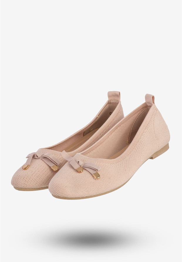 Baleriny Damskie Buty Z Kokardką Płaski Obcas Pudrowy Róż Bella Paris CB130-11