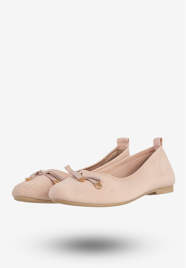 Baleriny Damskie Buty Z Kokardką Płaski Obcas Pudrowy Róż Bella Paris CB130-11
