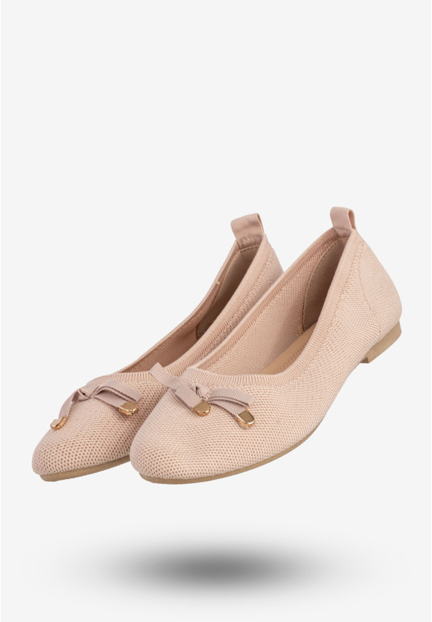 Baleriny Damskie Buty Z Kokardką Płaski Obcas Pudrowy Róż Bella Paris CB130-11