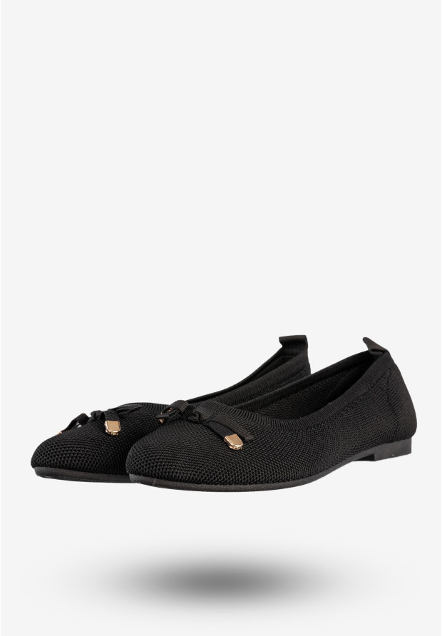 Baleriny Damskie Buty Z Kokardką Płaski Obcas Czarne Bella Paris CB130