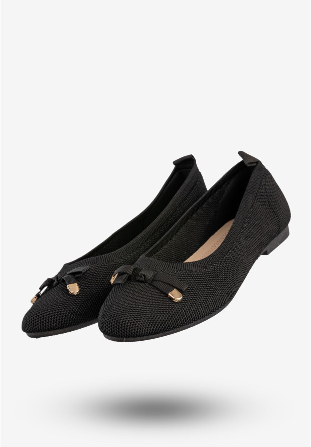 Baleriny Damskie Buty Z Kokardką Płaski Obcas Czarne Bella Paris CB130