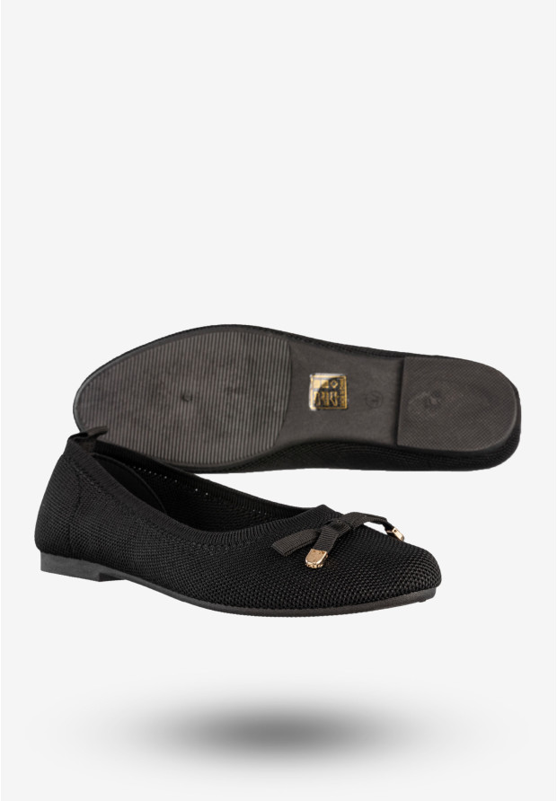 Baleriny Damskie Buty Z Kokardką Płaski Obcas Czarne Bella Paris CB130
