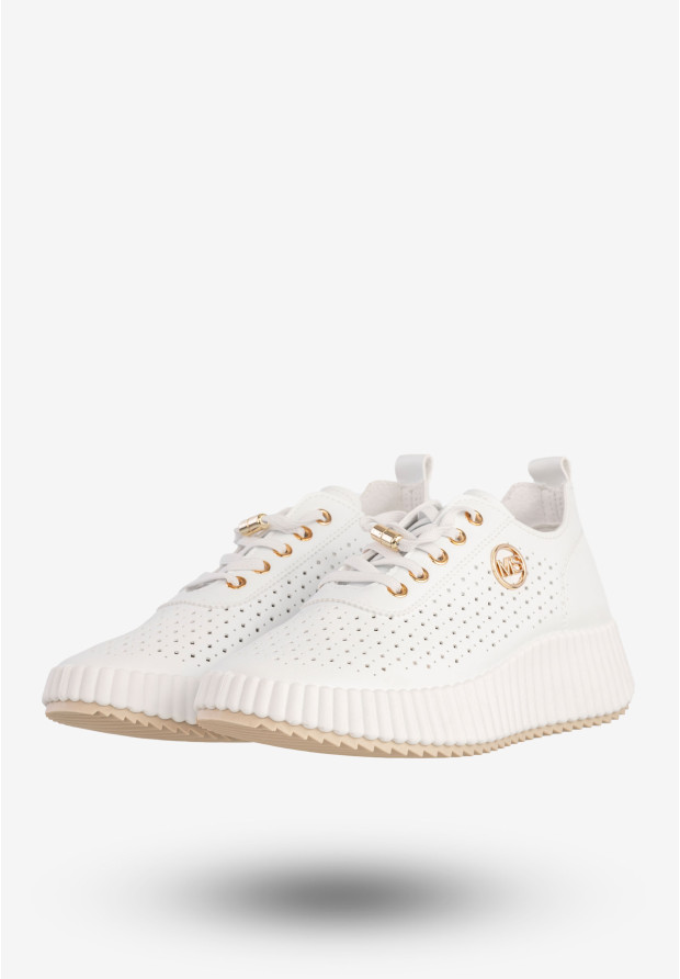 Sneakersy Damskie Ekoskóra Buty Na Platformie Półbuty Białe MSMG TL551-9