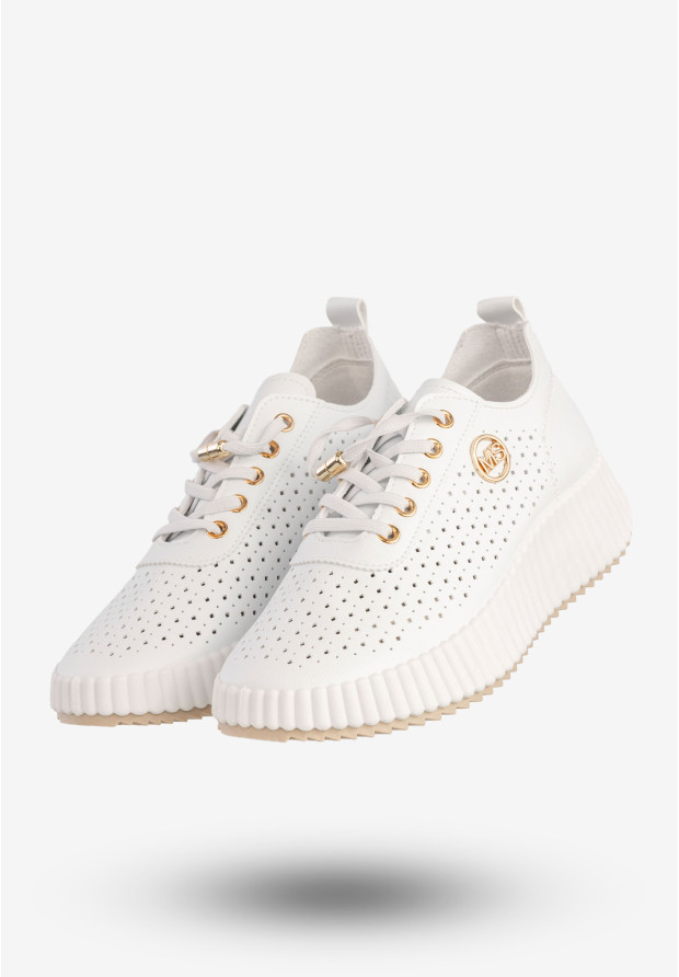 Sneakersy Damskie Ekoskóra Buty Na Platformie Półbuty Białe MSMG TL551-9