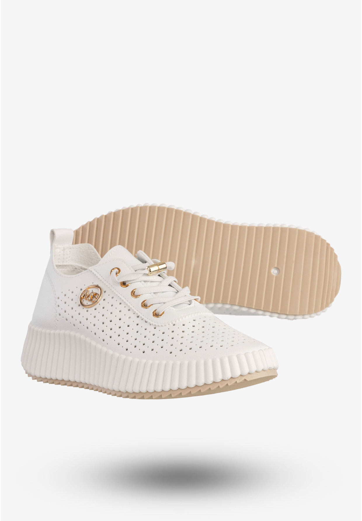 Sneakersy Damskie Ekoskóra Buty Na Platformie Półbuty Białe MSMG TL551-9