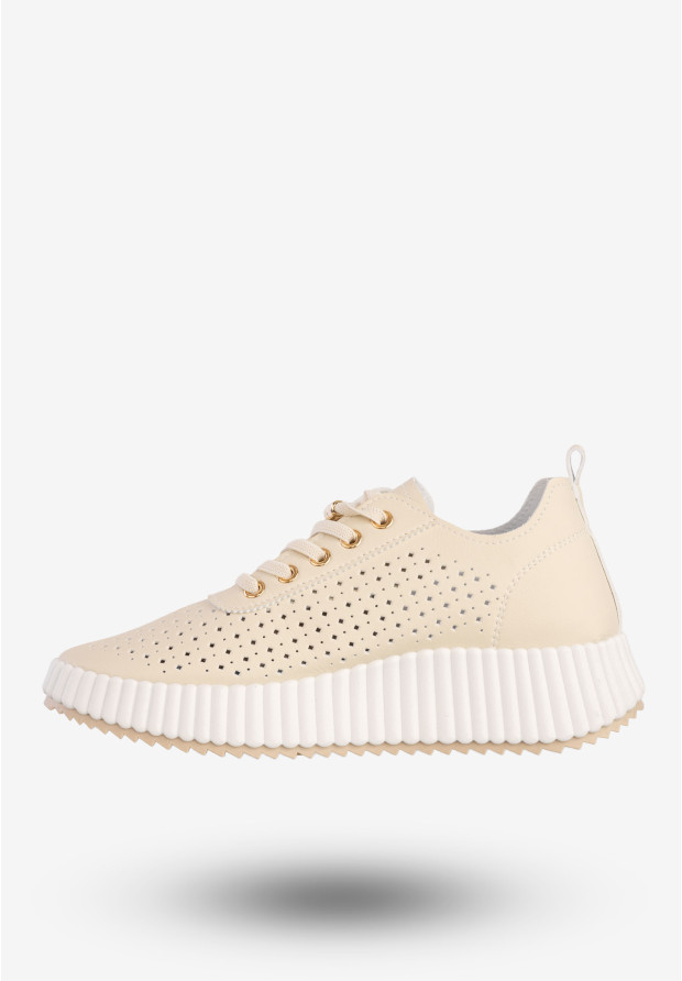 Sneakersy Damskie Ekoskóra Buty Na Platformie Półbuty Beżowe MSMG TL551-8