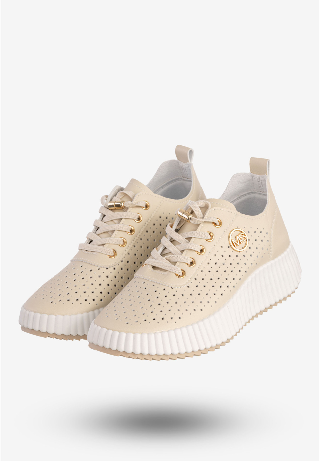 Sneakersy Damskie Ekoskóra Buty Na Platformie Półbuty Beżowe MSMG TL551-8