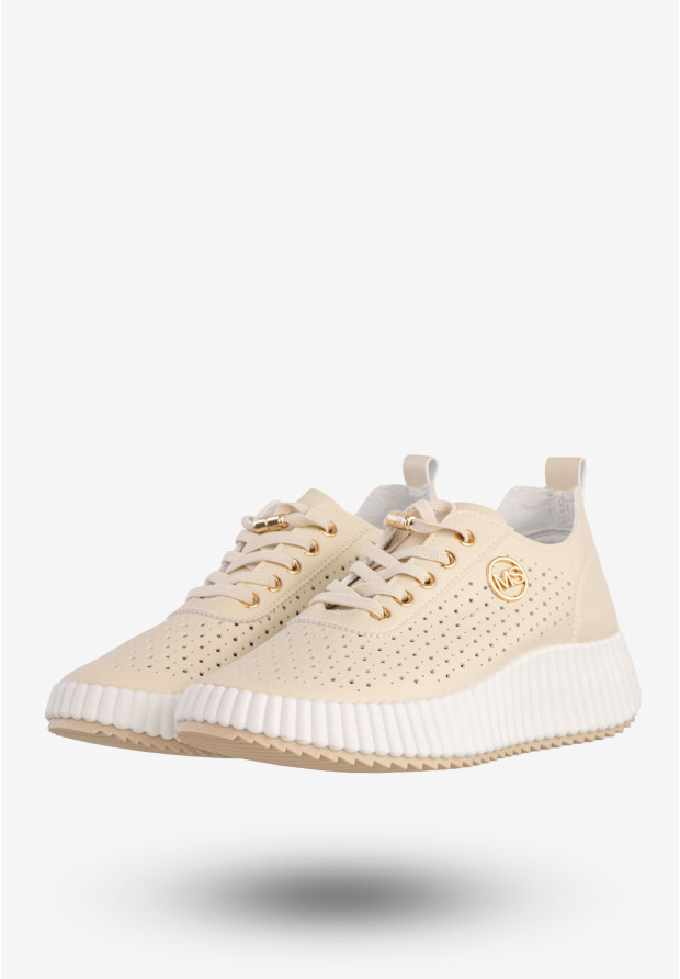 Sneakersy Damskie Ekoskóra Buty Na Platformie Półbuty Beżowe MSMG TL551-8
