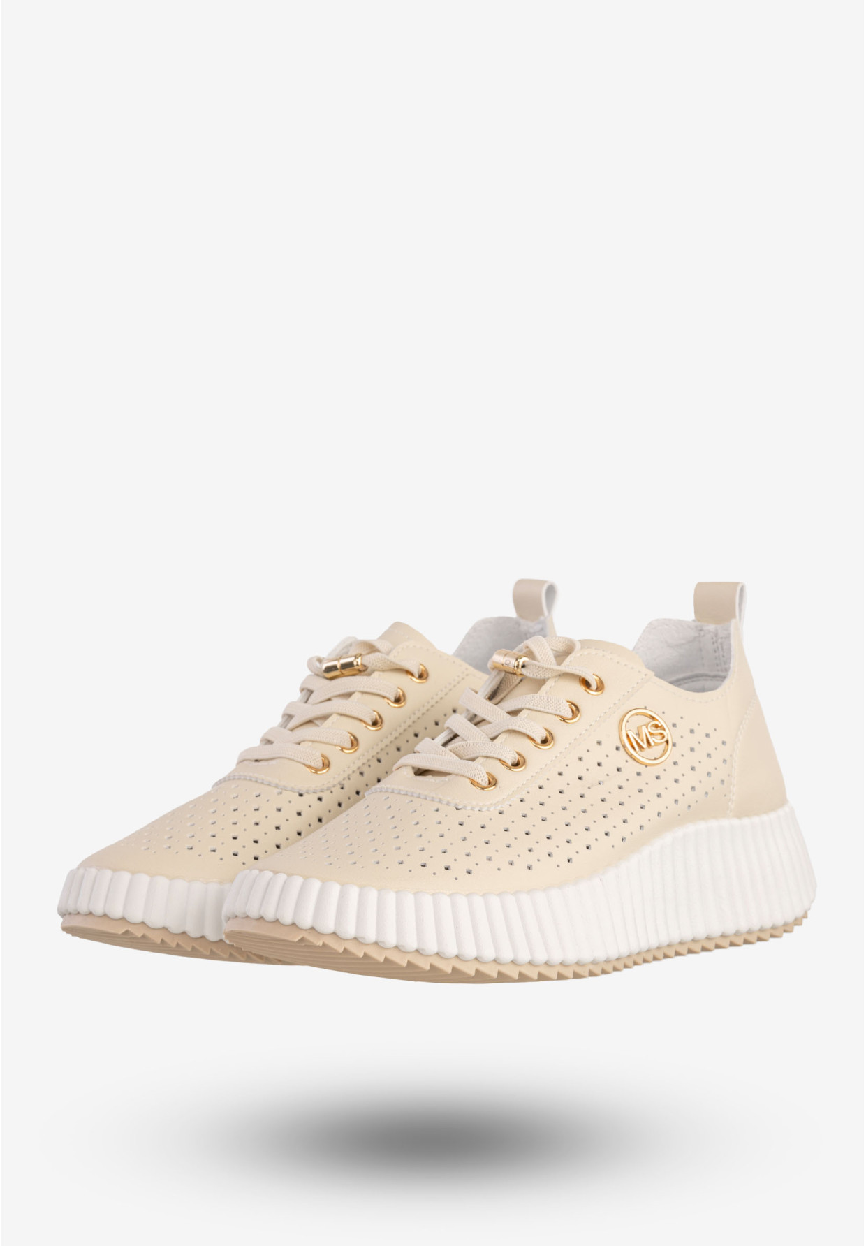 Sneakersy Damskie Ekoskóra Buty Na Platformie Półbuty Beżowe MSMG TL551-8