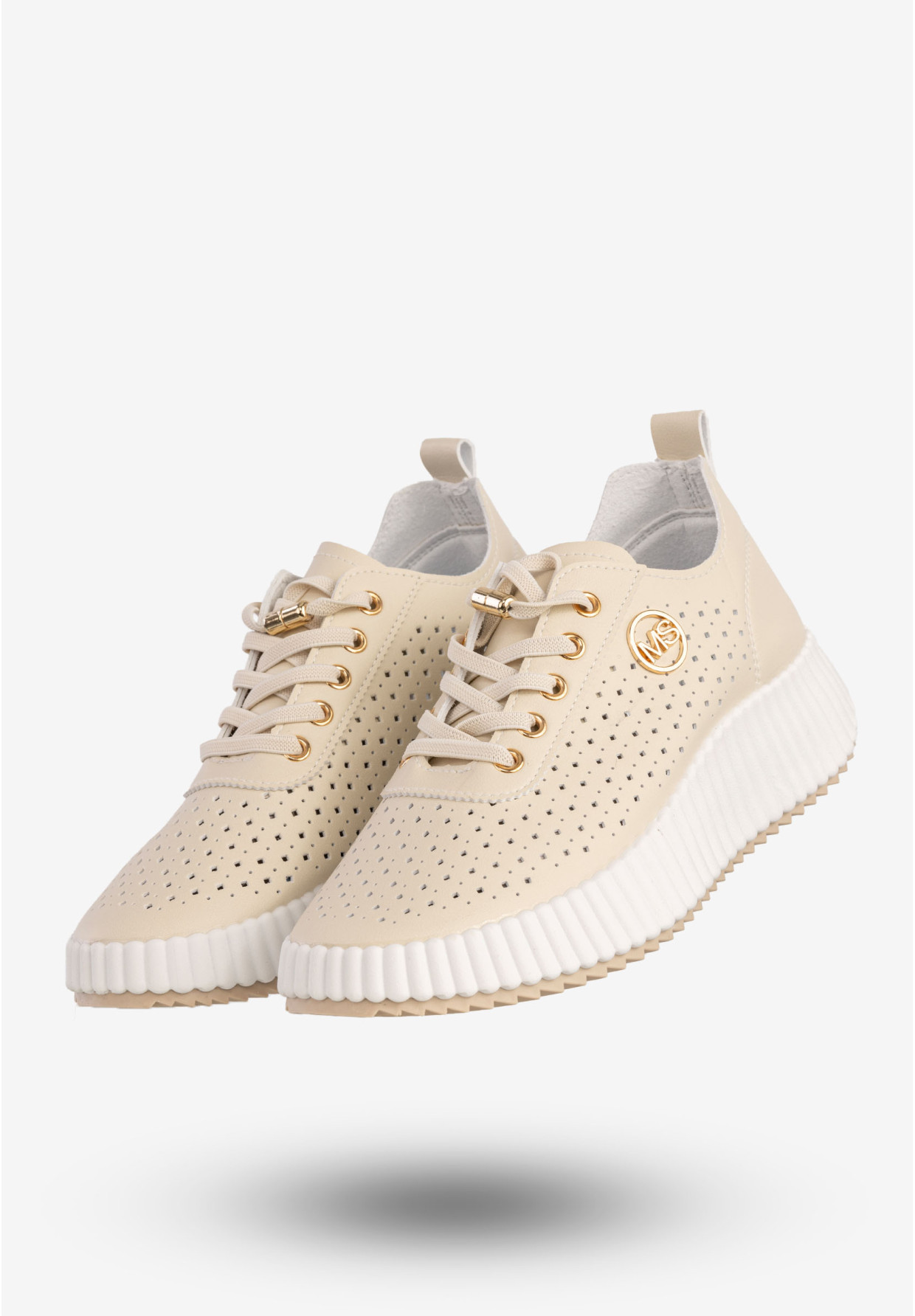 Sneakersy Damskie Ekoskóra Buty Na Platformie Półbuty Beżowe MSMG TL551-8