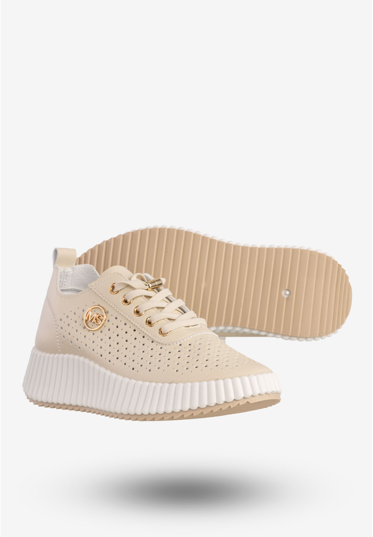 Sneakersy Damskie Ekoskóra Buty Na Platformie Półbuty Beżowe MSMG TL551-8