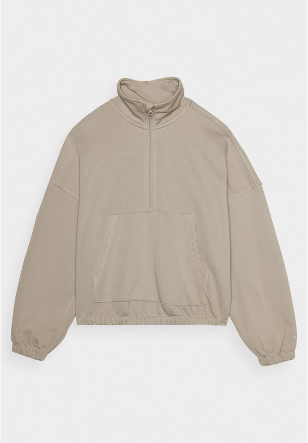 Bluza Dresowa Damska 4F Bez Kaptura Ze Stójką Beżowa 4FRAW24TSWSF1824