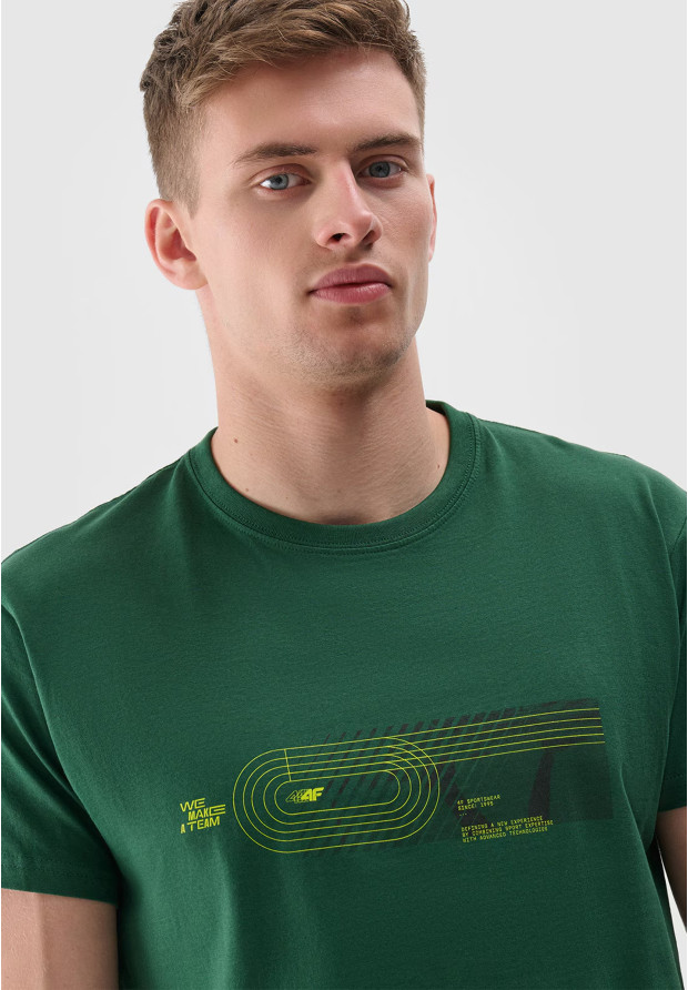 Koszulka Męska 4F T-shirt Sportowy Regular Z Nadrukiem Zielony 4FRSS24TTSHM2470