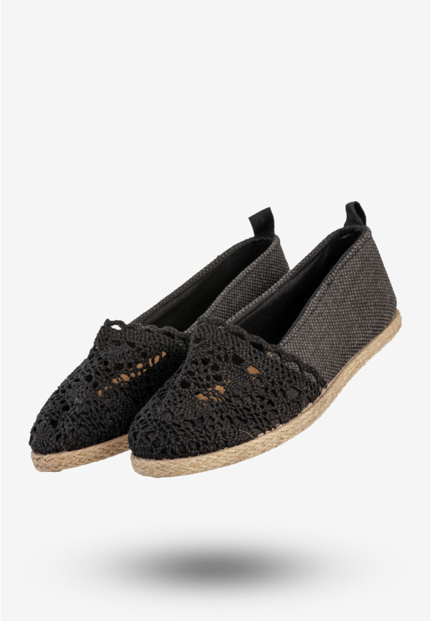 Espadryle Damskie Buty Ażurowe Lekkie Wsuwane Czarne News 8TX02-4712
