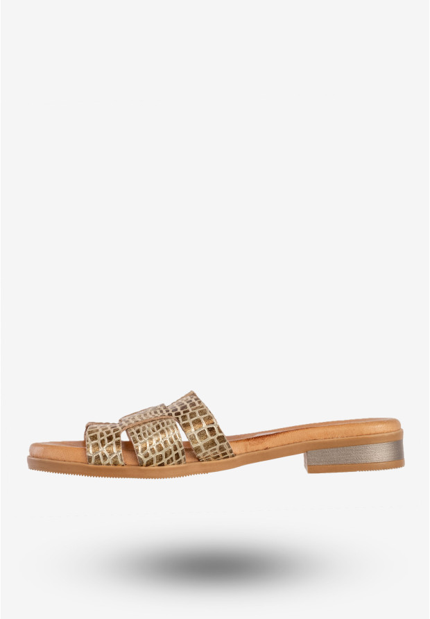 Klapki Damskie Skórzane Buty Eleganckie Casual Złote Maciejka L4815-25/00-0
