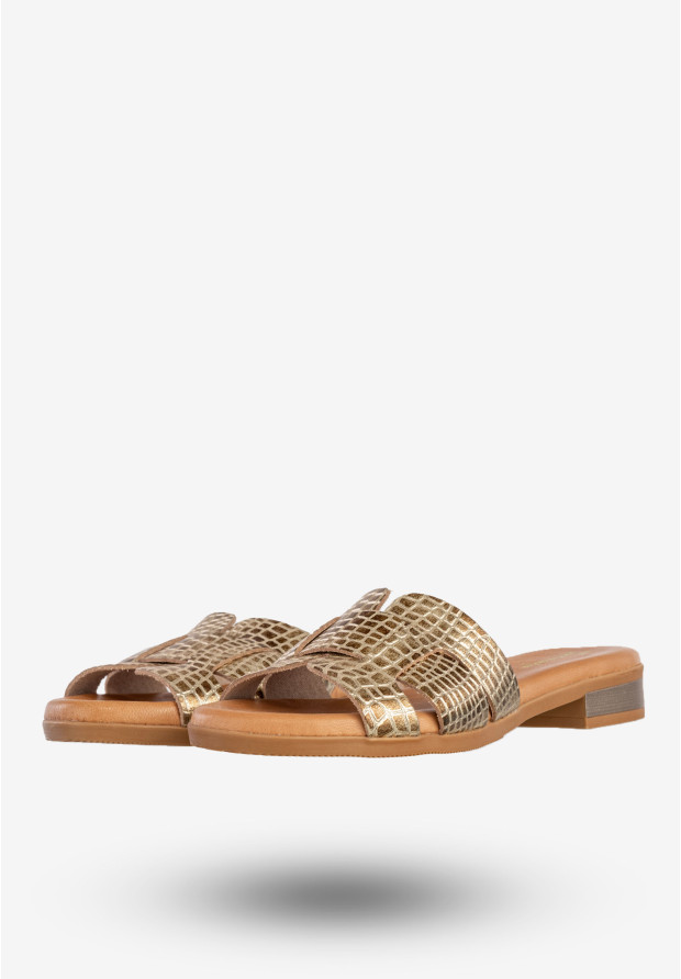 Klapki Damskie Skórzane Buty Eleganckie Casual Złote Maciejka L4815-25/00-0