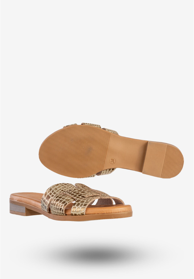 Klapki Damskie Skórzane Buty Eleganckie Casual Złote Maciejka L4815-25/00-0
