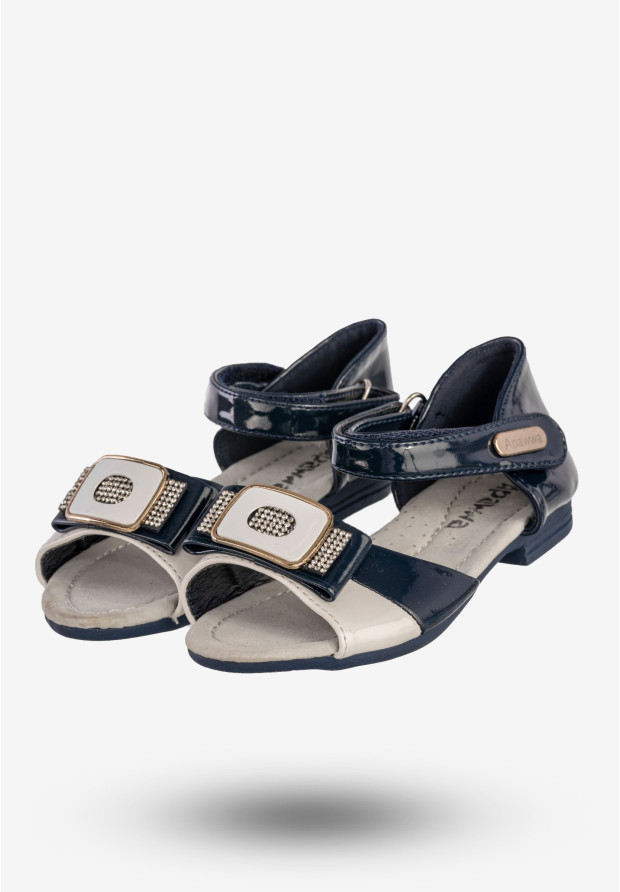 Sandały Dziewczęce Ekoskóra Buty Na Rzepy Eleganckie Granatowe Apawwa M-234