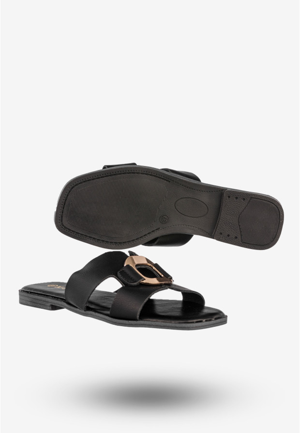 Klapki Damskie Ekoskóra Buty Na Lato Casual Stylowe Czarne MSMG WS9066