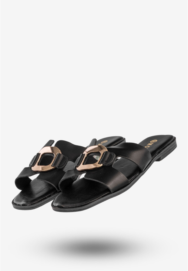 Klapki Damskie Ekoskóra Buty Na Lato Casual Stylowe Czarne MSMG WS9066