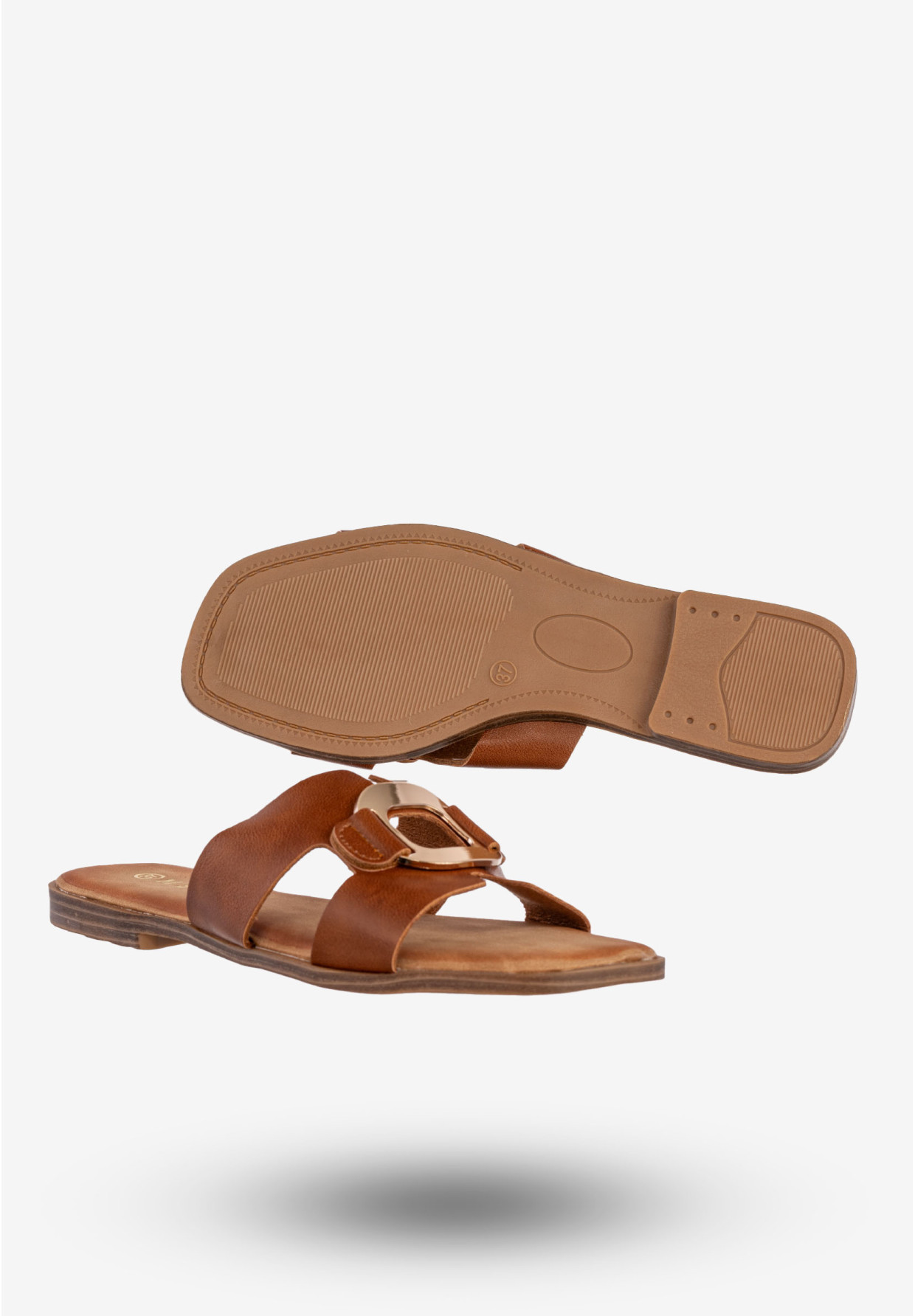 Klapki Damskie Ekoskóra Buty Na Lato Casual Stylowe Brązowe MSMG WS9066-1