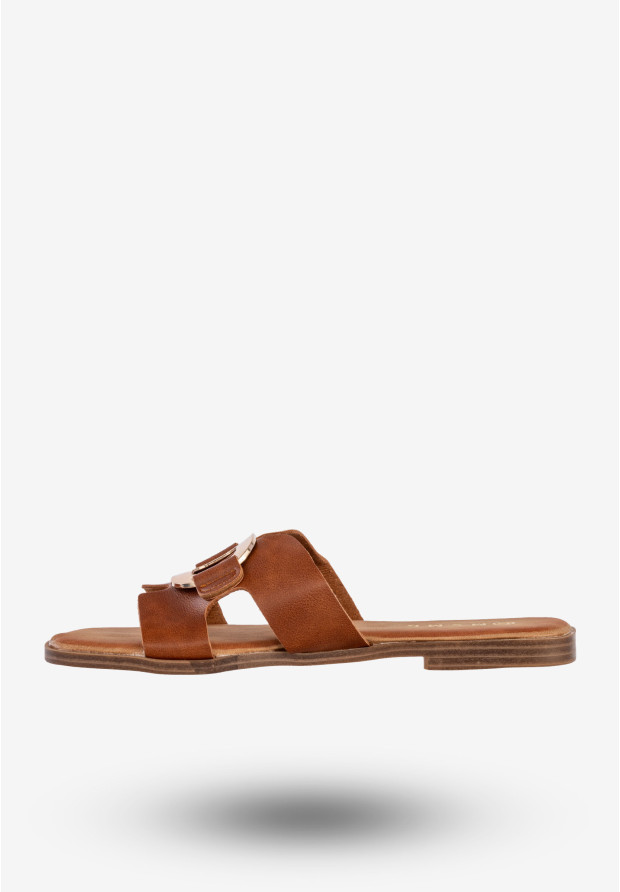 Klapki Damskie Ekoskóra Buty Na Lato Casual Stylowe Brązowe MSMG WS9066-1