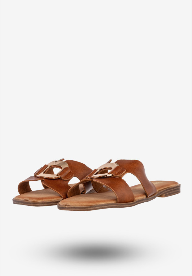 Klapki Damskie Ekoskóra Buty Na Lato Casual Stylowe Brązowe MSMG WS9066-1