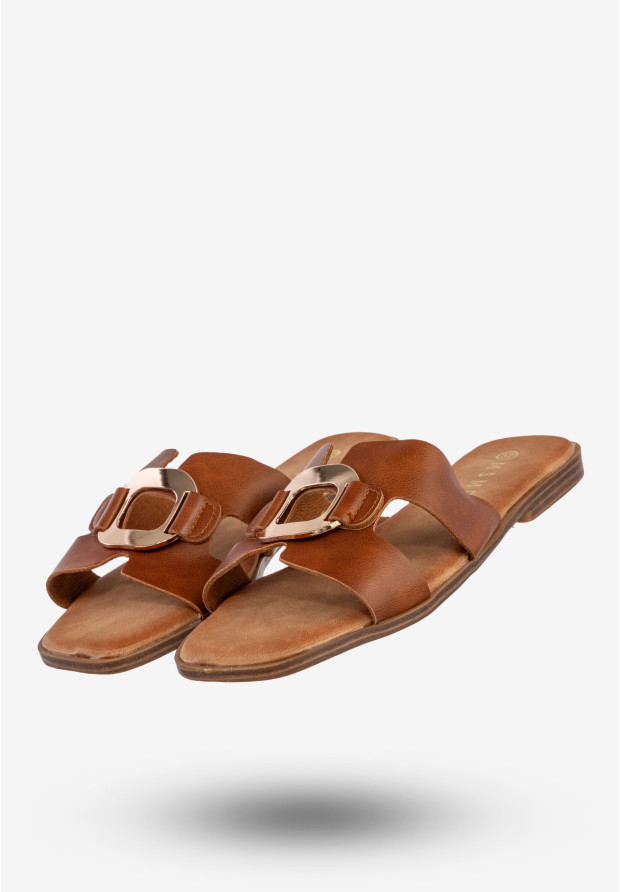 Klapki Damskie Ekoskóra Buty Na Lato Casual Stylowe Brązowe MSMG WS9066-1
