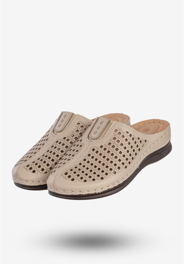 Klapki Damskie Ekoskóra Buty Casual Pantofle Wygodne Beżowe LTH-32