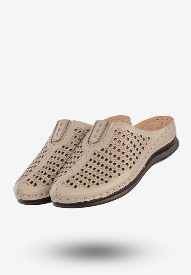Klapki Damskie Ekoskóra Buty Casual Pantofle Wygodne Beżowe LTH-32